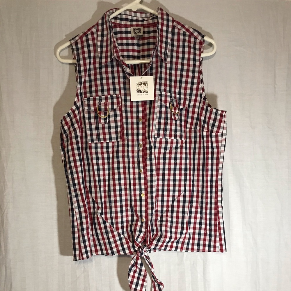 Anne Klein Sleeveless Tie Front Casual Shirty